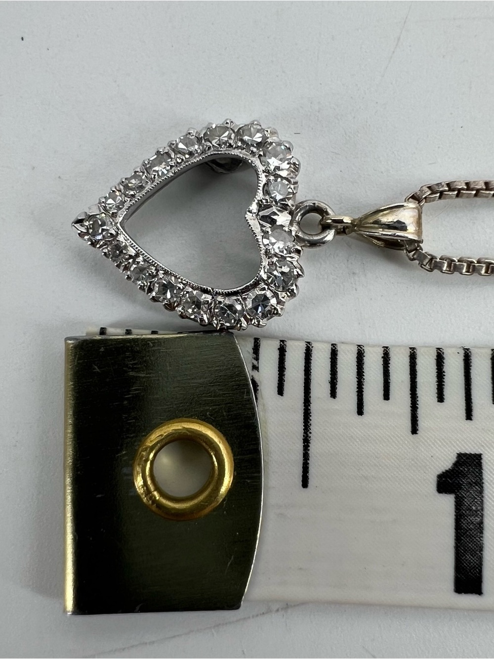 Sterling Silver 925 Diamond Open Heart Halo Pendant Necklace Italy 4.10g - Picture 7 of 8
